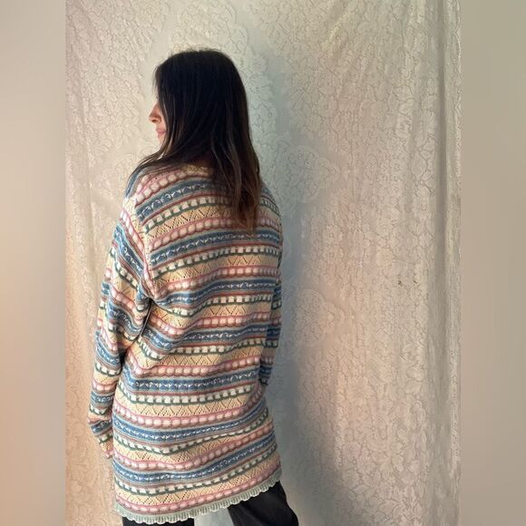 Vintage Pastel Multi-Patterned Knit Crossings Jumper Sweater – 100% Cotton - Picture 8 of 13